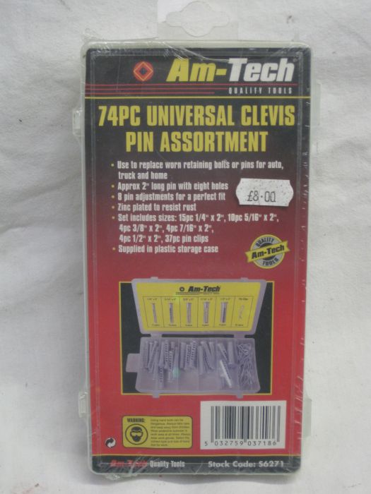 AmTech 74 Piece Universal Clevis Pin Assortment S6271