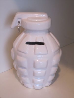 White Hand Grenade Money Box  Novelty Gift Idea 09579W