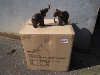 Pair of Medium Brown African Elephant Figurines Ornament x 6 Trade Pack