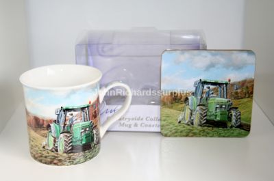 Countryside Collection Fine China Mug & Coaster Set JD Tractor Ploughing