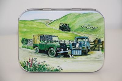 Sue Podbery Collection Tobacco Tin Land Rovers on the Hillside SP37MMT