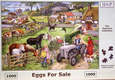 Eggs For Sale 1000 Piece Jigsaw Puzzle Farmer Sitting on His Little Grey Fergie Chatting