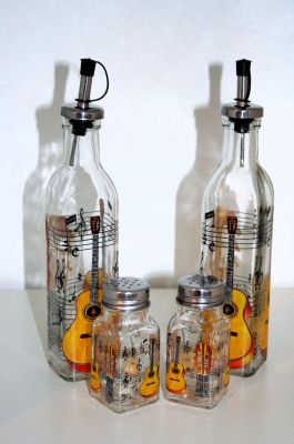 Music Themed Glass Condiment Set Acoustic Guitar Design AGU011