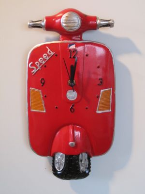 Novelty Scooter Vespa Wall Clock Available in 2 Colours Red 7507R