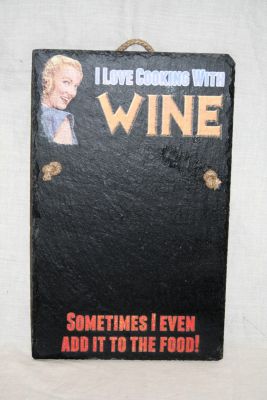 'I Love Cooking with Wine ' Slate Memo / Note Board Retro Vintage SL01