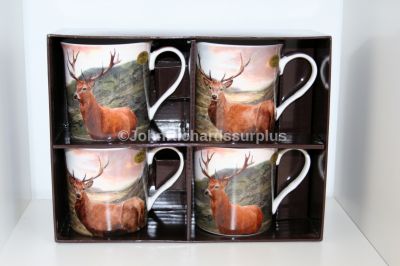 Set of 4 British Wildlife Red Deer Stag Fine China Mug Leonardo Collection