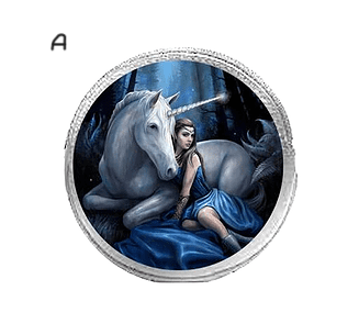 Annie Stokes Unicorn & Maiden Design Round Coin Purse. Available in 3 designs. UNIRP03/07/08