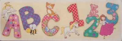 Girl ABC 123 Retro Hand Finished Wooden Wall Sign / Plaque WS041