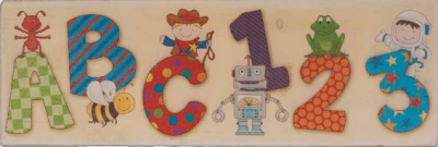 Boys ABC 123 Retro Hand Finished Wooden Wall Sign / Plaque WS042