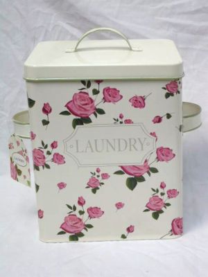 Decorative Small Metal Laundry Box with Rose Design