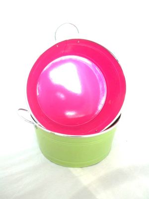 Bright Coloured Round Tin Planter Novelty Garden Accessory Home Decor Gift Idea 13027