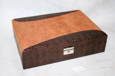 Mens Brown Faux Leather & Suede Jewellery Box Organiser 1513