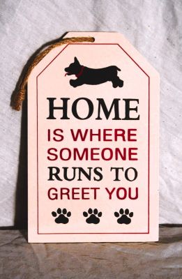 'Home is somewhere someone runs to greet you' Wooden Hanging Plaque. YE152022