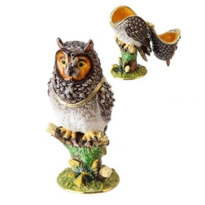 Dark Brown Owl Metal Die Cast Trinket Box From The Treasured Trinkets 15264