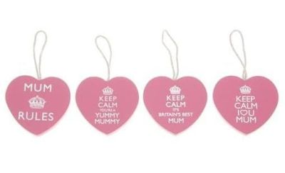 Keep Calm Pink Hanging Hearts Plaque '4 Quotes About Mum' 21530