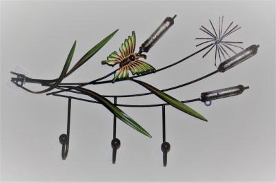Metal Wall Art-Sculpture Butterfly On Reed With Hooks 4917