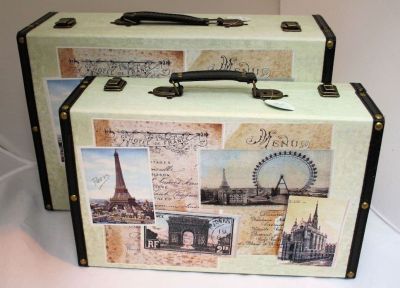 Paris Postcard Luggage Design Storage Case Pair 2564