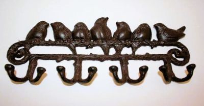 Cast Iron Coat Hook with 8 Hooks Bird Decoration 2736