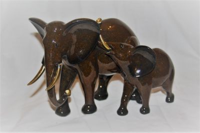 African Elephant Mother & Calf Figurine Ornament