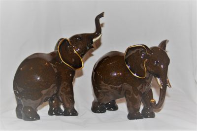 Pair of Medium Size Brown African Elephant Figurines
