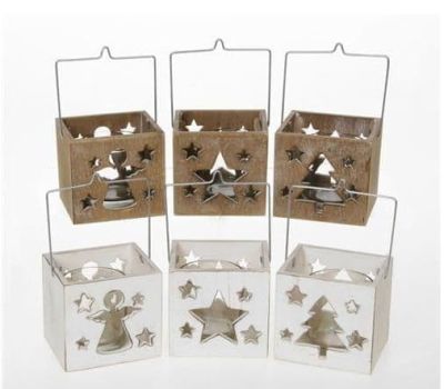 Wooden Christmas T- Lite Holder in 3 Styles Angel, Star or Tree 3860 