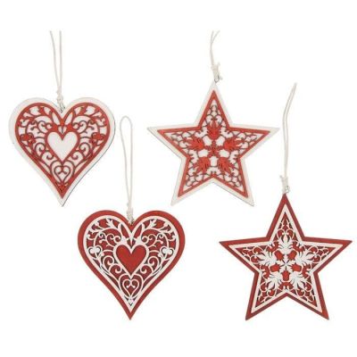 Christmas Ornate Tree Decoration in Stars or Hearts 4100