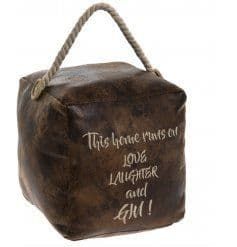 This Home Runs On Love Laughter & Gin Faux Leather Doorstop 42590