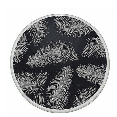 Black Feather Glass Church Candle Plate LP42878