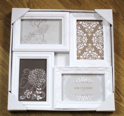 Shabby Chic White College Photo / Picture Frame Holds 4 Prints 4504