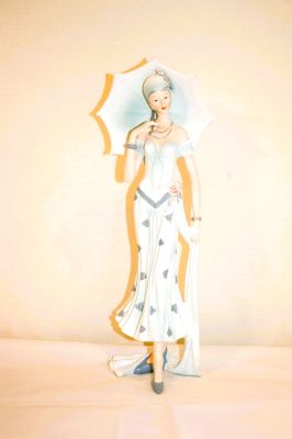 Elegant 1920's Pastel Charleston Lady Figurine in a Pastel Blue Dress with Parasol 45354