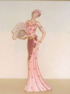 Elegant 1920's Pastel Charleston Lady Figurine in a Pastel Pink Dress With Fan 45355