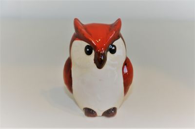Small Red and Cream Ceramic Owl Ornament 4680