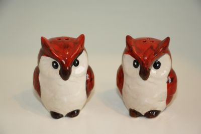 Red and Cream Owl Salt & Pepper Cruet Set 4681