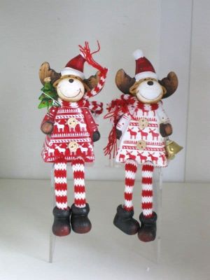Novelty Sitting Dangly Leg's Reindeer in choice of 2 Styles Christmas Decoration 4923