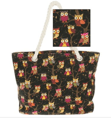 Colourful Owl Print Tote Bag Available in Pink, Black or Grey 49822