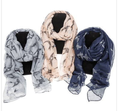 Ladies Swallow Birds Printed Scarf Available in 2 Colours 49951