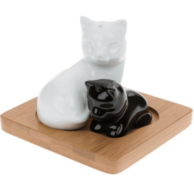 White Bamboo Cat & Kitten Cruet Set. Salt & Pepper. 50552