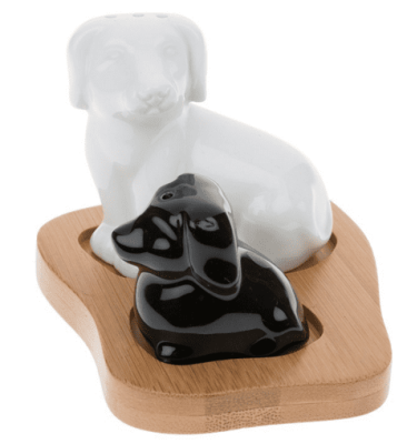 White Bamboo Dog & Puppy Cruet Set. Salt & Pepper. 50553