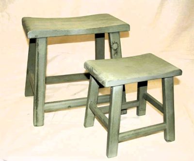 Pair of Wooden Stools Antique Grey/Green finish 5061
