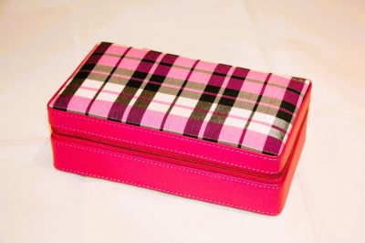 Ladies Fuchsia Check Travel Jewellery Case 5065