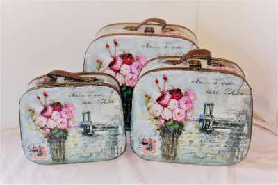 Shabby Chic Floral Cases Storage Set of 3 5390