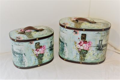 Shabby Chic Floral Oval Storage Carry Case Pair 5391