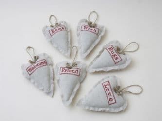 Natural fabric Hanging Hearts Available with 6 Loving Words 5519