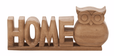 Solid Wooden Home Plinth With Owl Sculpture Natural wood 61311