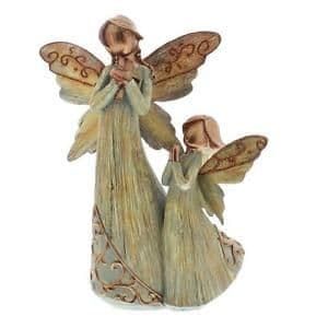 Woodland Angel Mother Holding a Cross & Daughter Figurine 61397 