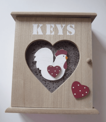 Cockerel & Hearts Design Wooden Key Cabinet 61639 W/S XT24