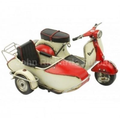 Handcrafted Tin Plate Red Vespa Scooter with side car
