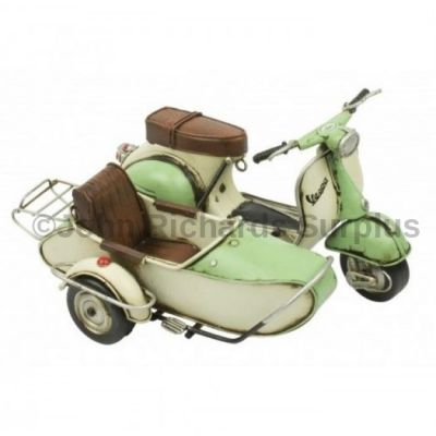 Handcrafted Tin Plate Green Vespa Scooter with side car