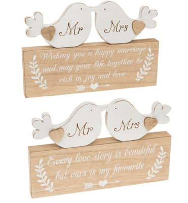 Mr & Mrs Love Birds Wooden Plaque Available in 2 Styles 67028