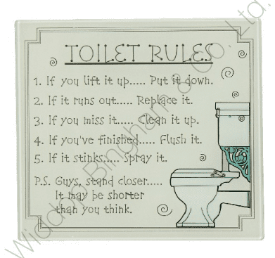 Glass Hanging Wall Plaque Toilet Rules 67048